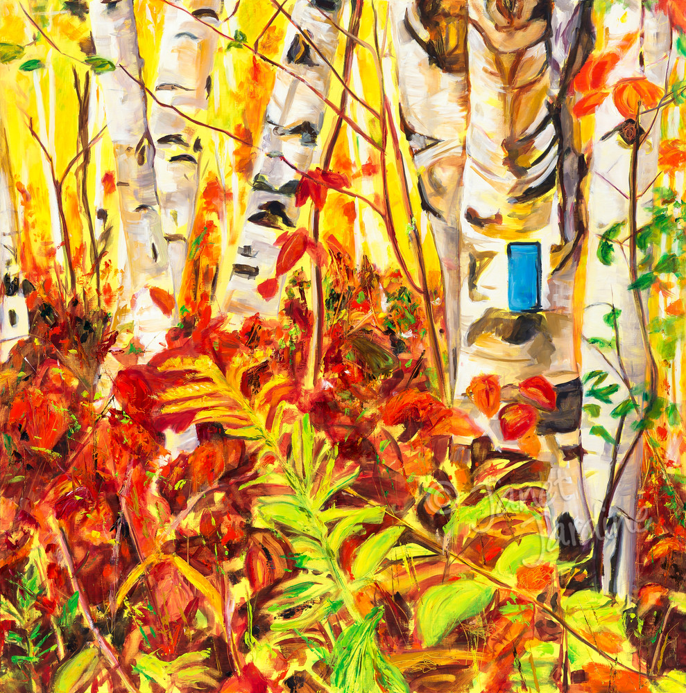 Prints / reproductions of the painting Autumn Joy, featuring a grove of birches backlit and glowing along the a Bruce Trail side trail in Conservation Halton’s Mount Nemo Conservation Area by Burlington artist Janet Jardine. Prints / reproductions of the painting Autumn Joy, featuring a grove of birches backlit and glowing along the a Bruce Trail side trail in Conservation Halton’s Mount Nemo Conservation Area by Burlington artist Janet Jardine.