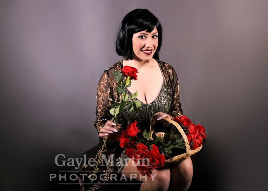 Retro Portrait Of A 1920s Woman With A Rose Basket Photography Art | gaylemartin