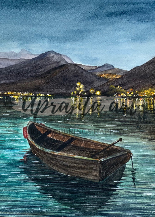 "Dusk" in Watercolors by Aprajita Lal (part of series on Boats)