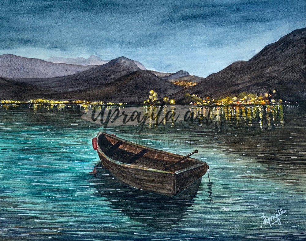"Dusk" in Watercolors by Aprajita Lal (part of series on Boats)