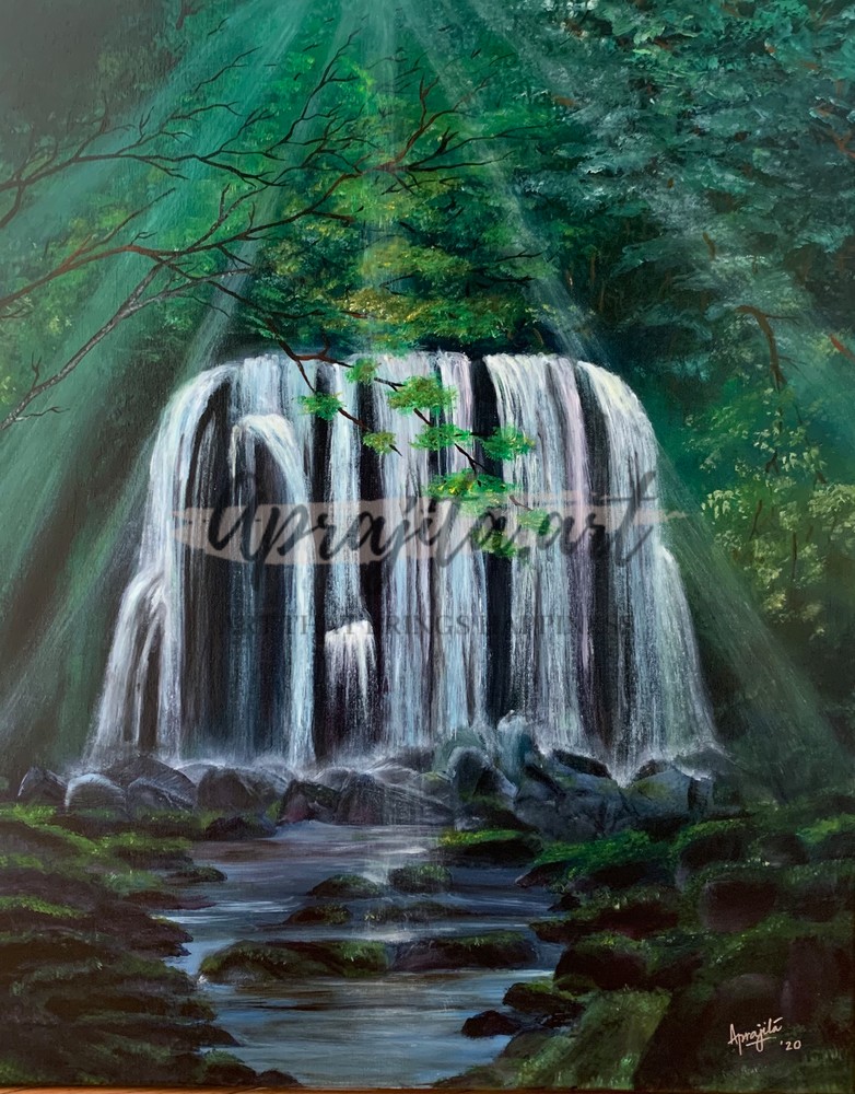Waterfall and Sun-rays Art - Amazing Waterfall and Sun-rays Art | Aprajita Art