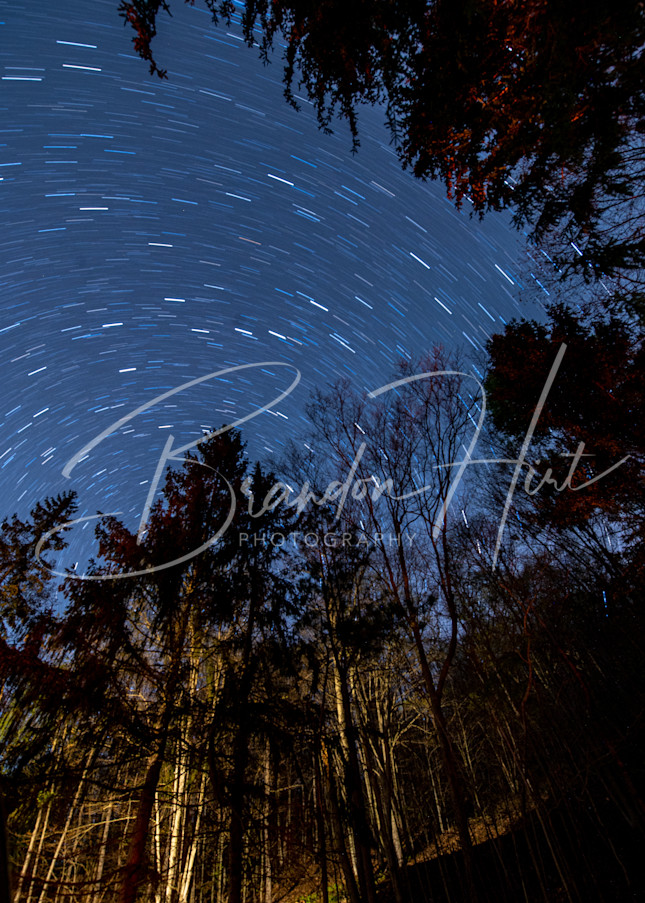 Stars above a cabin in the woods of Pennsylvania