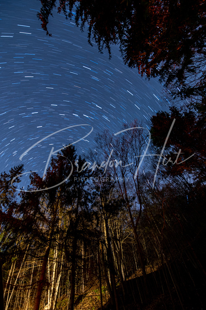 Stars above a cabin in the woods of Pennsylvania