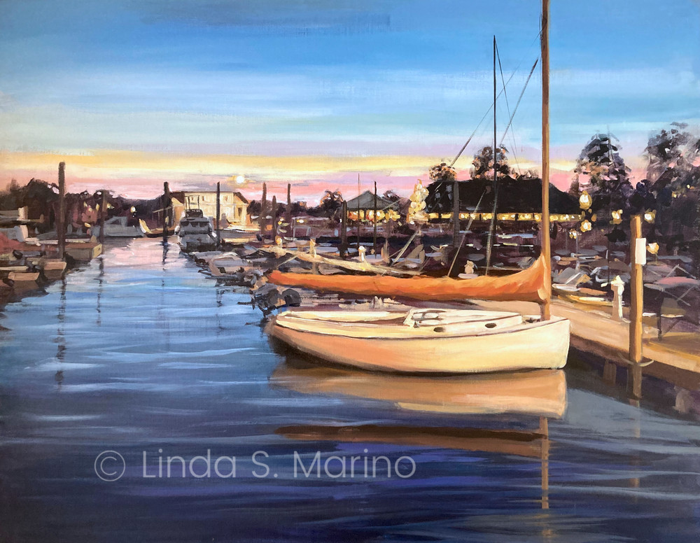 Sunset at Guilford Marina painting