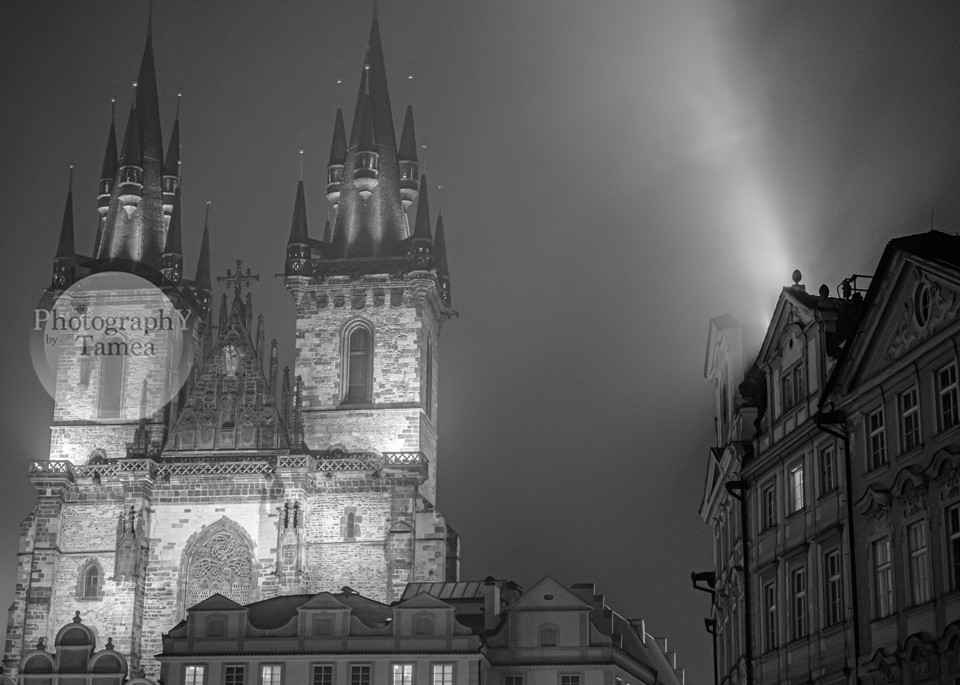 Lights of Old Town - Black and White - Art Print