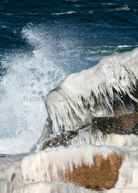 ice rocks storm waves seascape rockport