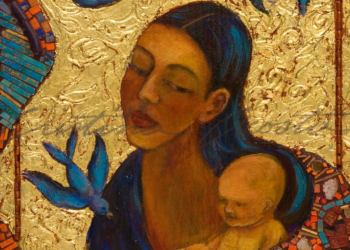 Madonna and Child with Birds altar retablo by Cristina Acosta