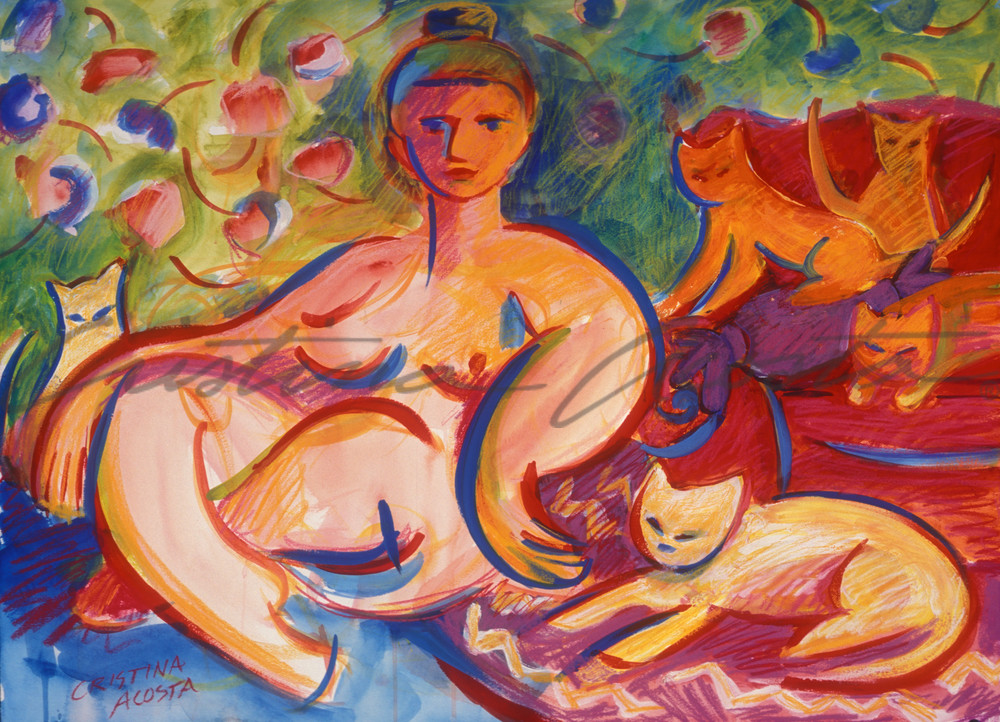Goddess With Cats Art | Cristina Acosta Art & Design llc