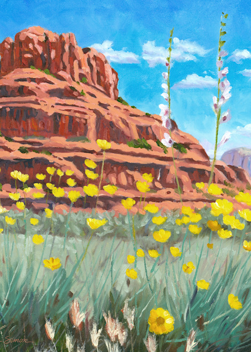 Bell Rock with desert marigolds