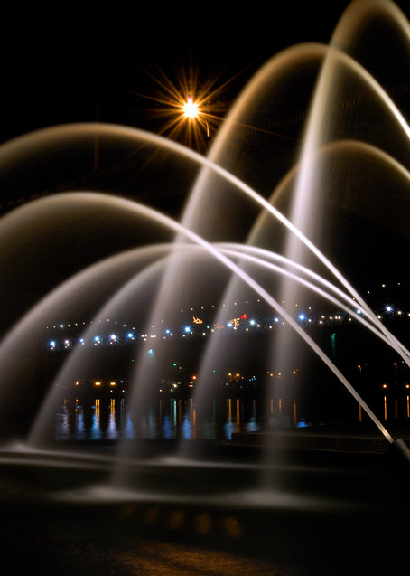 The Passage water fountain at night