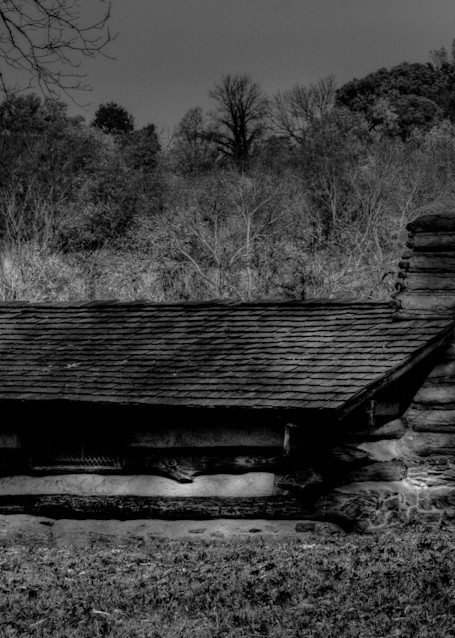A Black and White Fine Art Photograph of a Valley Forge Military Hut by Michael Pucciarelli