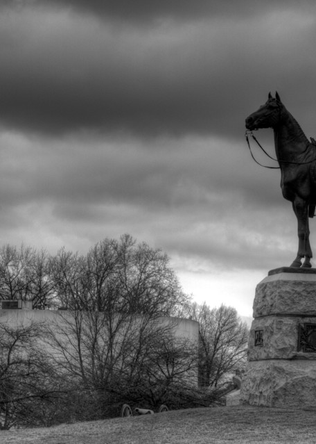 A Black and White Fine Art Photograph of a Historical Chariot in Gettysburg Military Park by Michael Pucciarelli