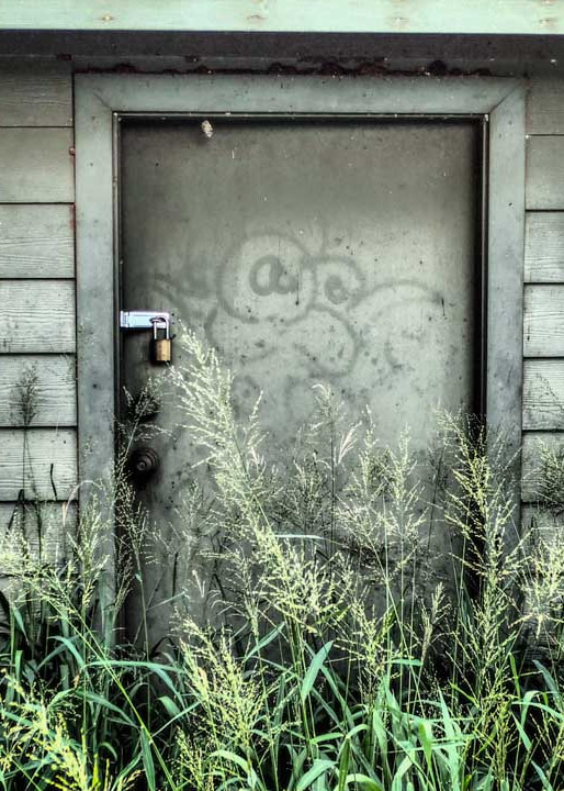 Grey Shed Door With Grafitti
