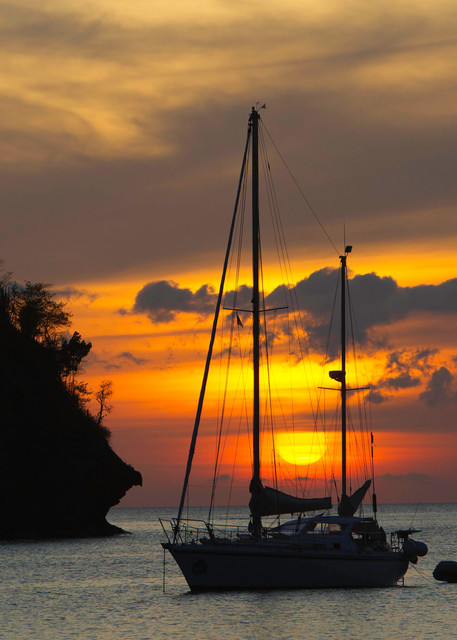 sunset with boat, St Lucia, Marigot Bay
