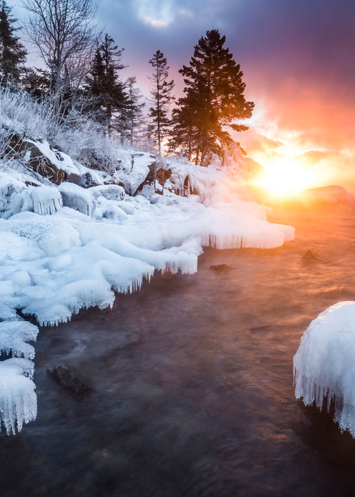 Frigid sunrise along Lake Superior