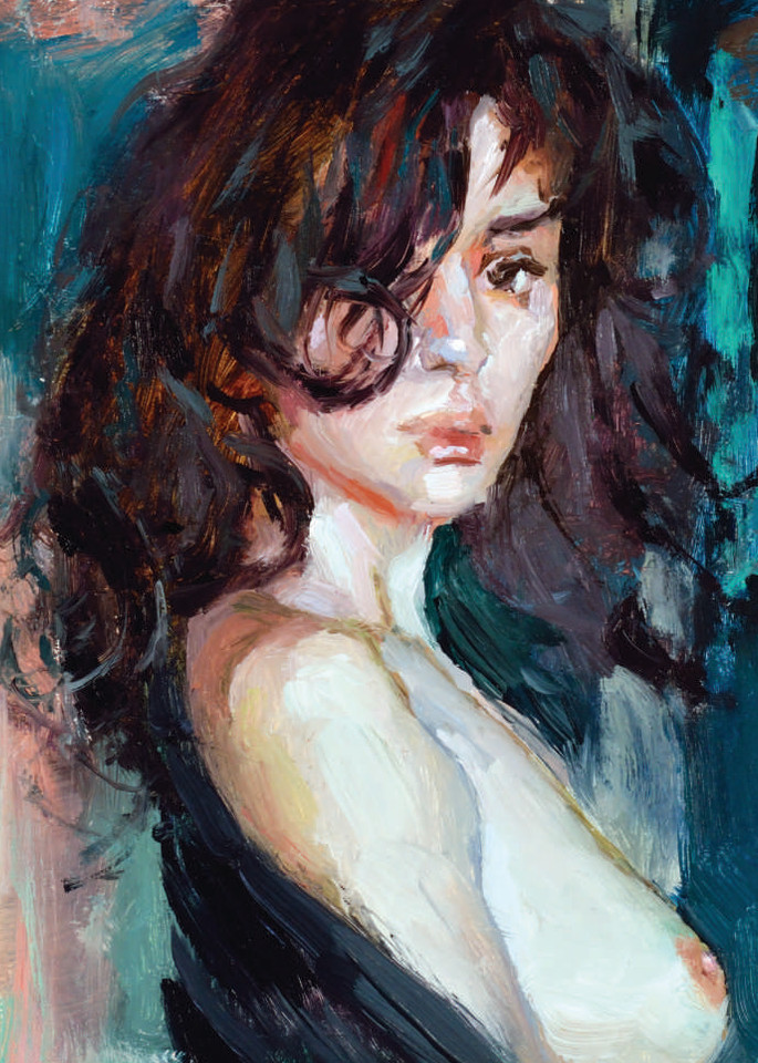 Miniature nude oil painting of a woman in the morning by Eric Wallis