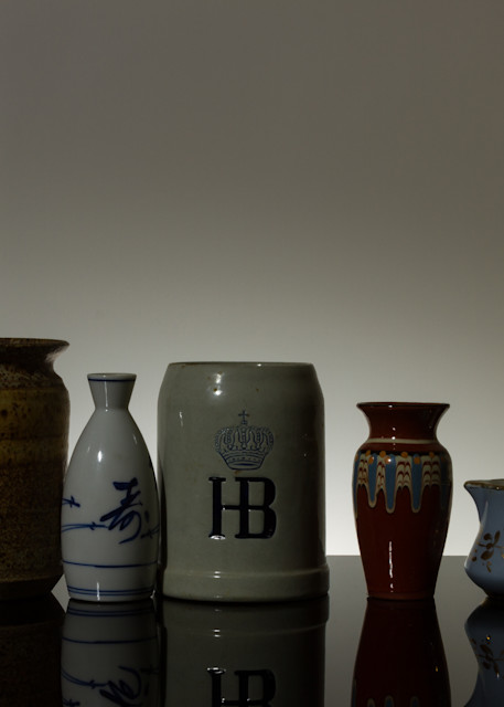 Fine Art Photograph of Vases and Mugs Reflections on Black Plexi Michael Pucciarelli