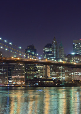 "Brooklyn Bridge at Night" Panoramic fine art NYC skyline photograph