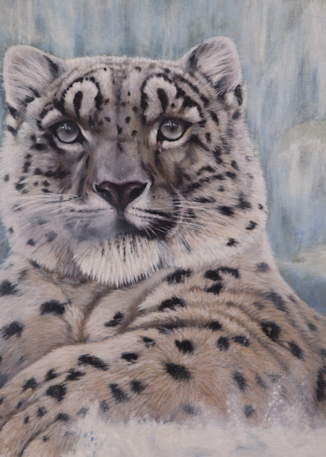 Art and Paintings of  Snow Leopard waiting in the snow
