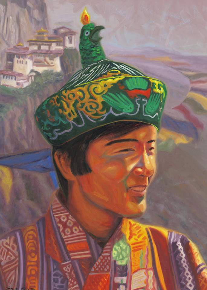 Oil painting portrait of Bhutan's Fourth Dragon King Jigme Singye Wangchuck by Steve Simon