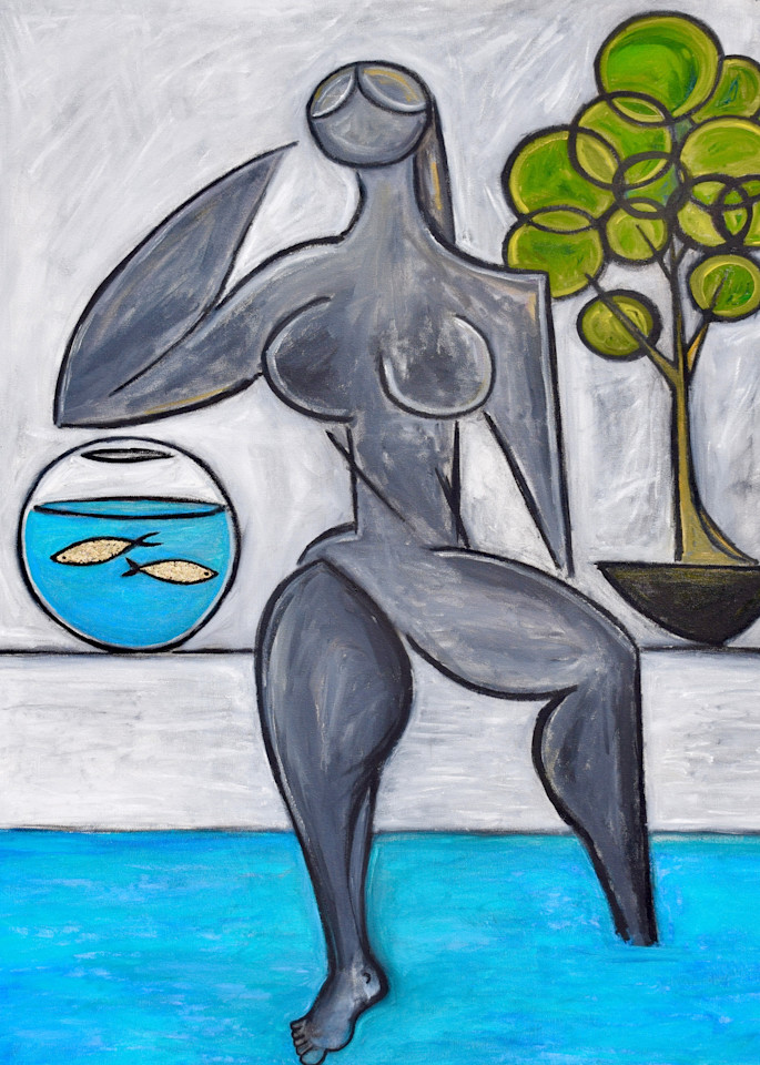 Poolside with Goldfish Painting by Wet Paint NYC Artist Paul Zepeda