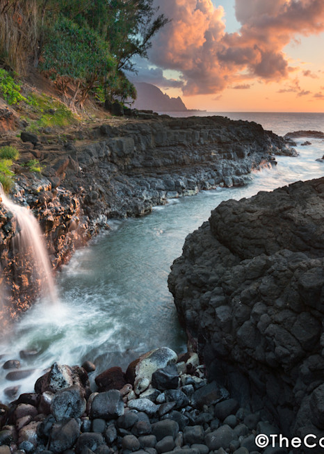 Queen's Bath Waterfall Kauai​ at sunset