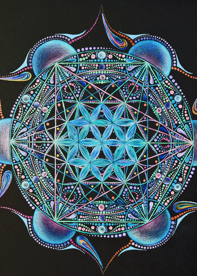 Cosmic Flower | Fantasy Mandala Sacred Geometry Culture Art | Pointillism | Stipple Art | Ink Drawing | Wall Art | Prints | Jacqueline Renée | 11thDC.com