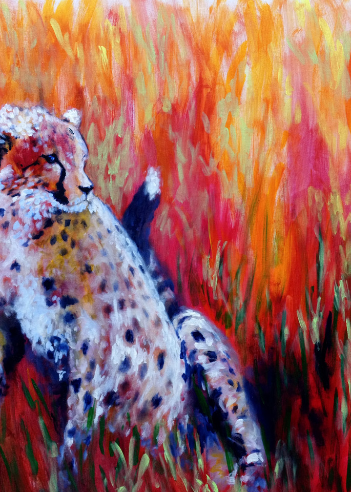 Cheetah Painting Print | Red Orange Background