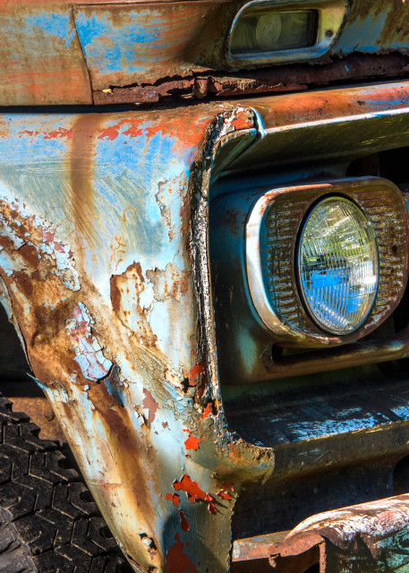 Close up of colorful rusty old truck in art photograph