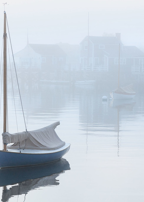 "Nantucket Harbor Foggy Dawn" - Fine Art Boats in Fog Photography