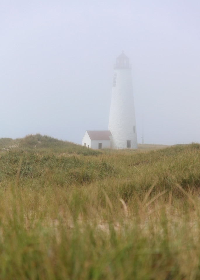 "Great Point Lighthouse in Fog - Vertical" Nantucket Coastal Photography