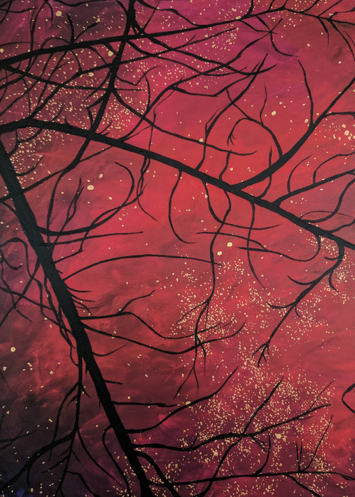 Crimson Night, Original Galaxy Paintings by Sarah Trieckel Detwiler