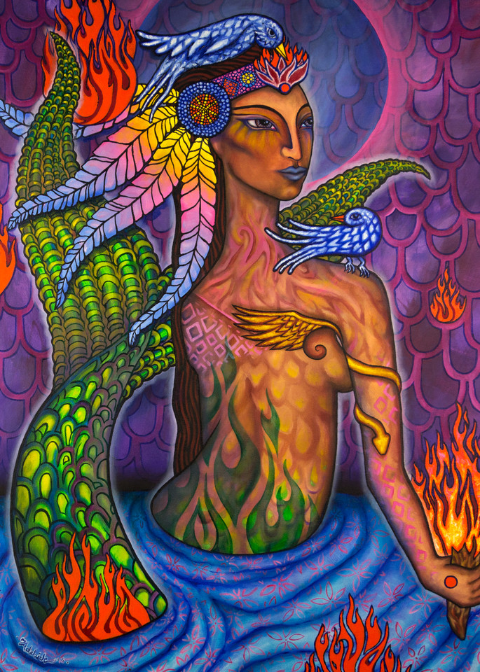 native naga mermaid art mystic oil painting