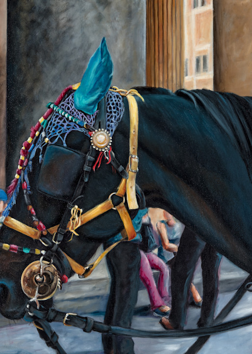 Black Draft Horse at the Pantheon, Fine art print, Rome, Italy