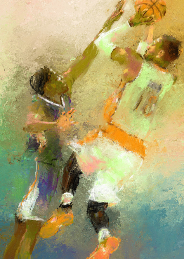 Elevation & shoot Basketball painting | Sports Artist Mark Trubisky | Custom Sports Art