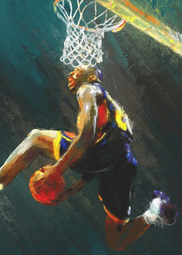 Slam dunk Basketball painting | Sports artist Mark Trubisky | Custom Sports Art
