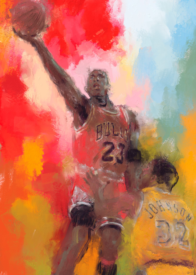 Michael Jordan airborne painting | Sports Artist Mark Trubisky | Custom Sports Art