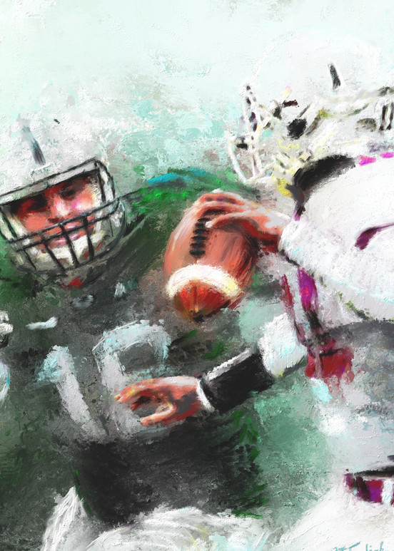 Quarterback in peril Football painting | Sports Artist Mark Trubisky | Custom Sports Art
