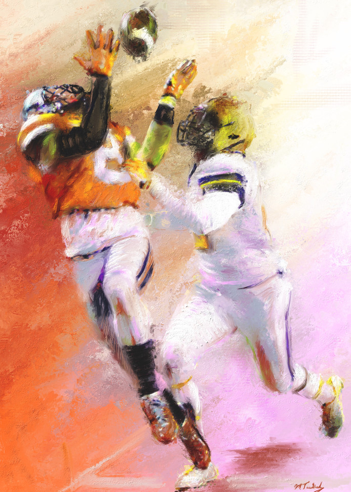 Leap & catch Football painting | Sports artist Mark Trubisky | Custom Sports Art