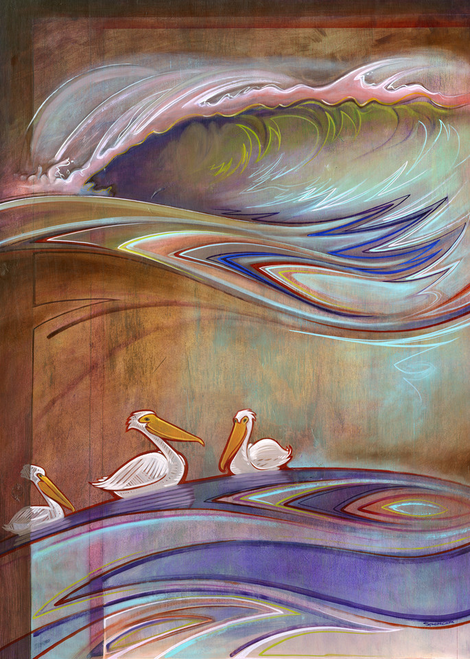 Three Pelicans Painting by Spencer Reynolds