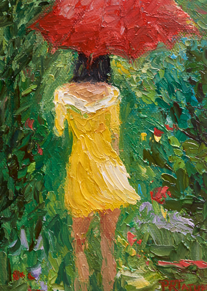 Umbrella Girl under red umbrella print