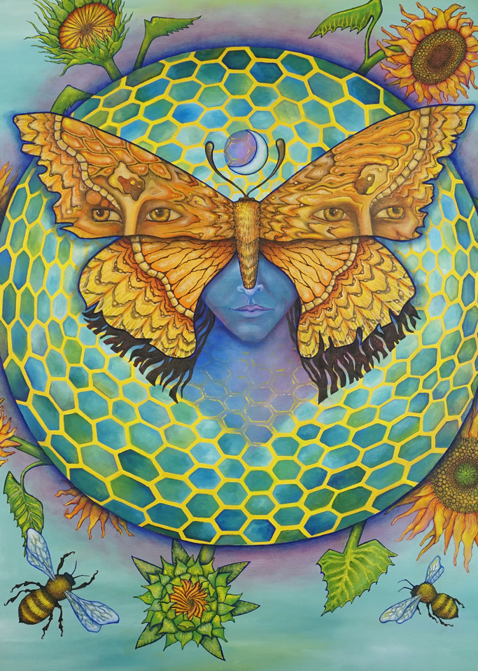 Insight Blossoming- Moth Totem Painting