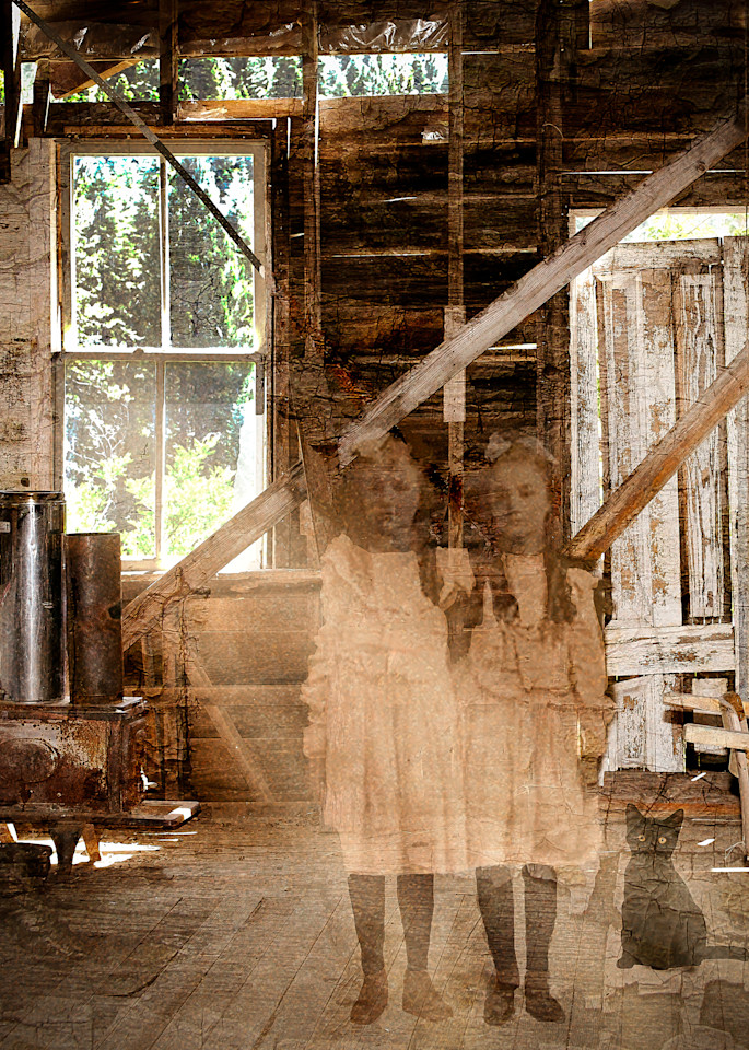 Surreal photograph, Ghost Town, Vintage Photo of school girls.