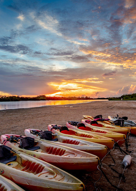 Kayaks At Sunset