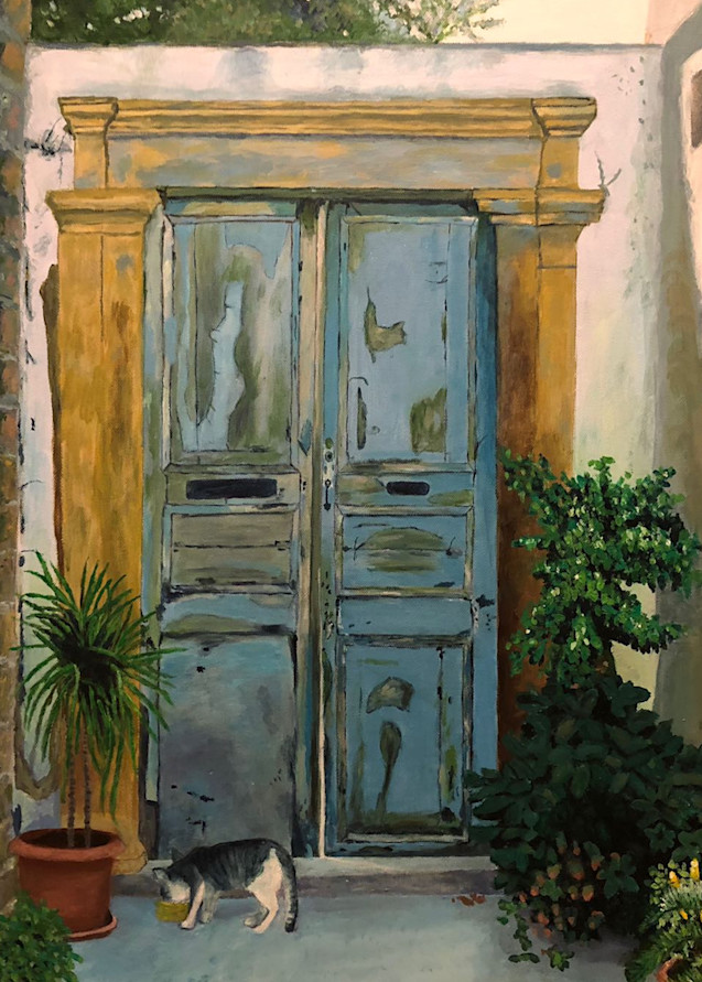 Patmos Doorway With Cat Art | Marci Brockmann Author, Artist, Podcaster & Educator