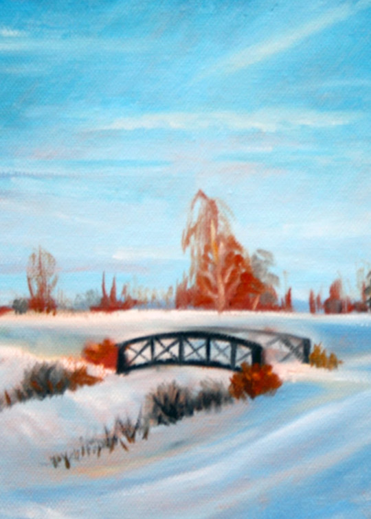 Footbridge in the snow fine art print