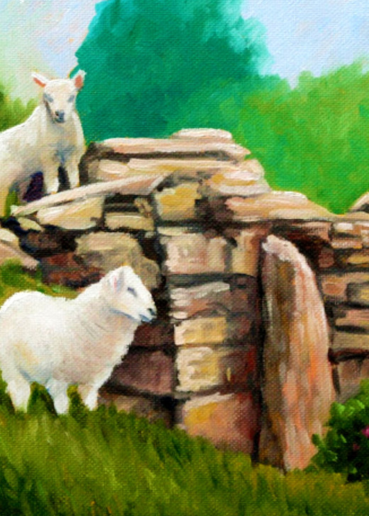Spring lambs in the ruin fine art print by Hilary J. England