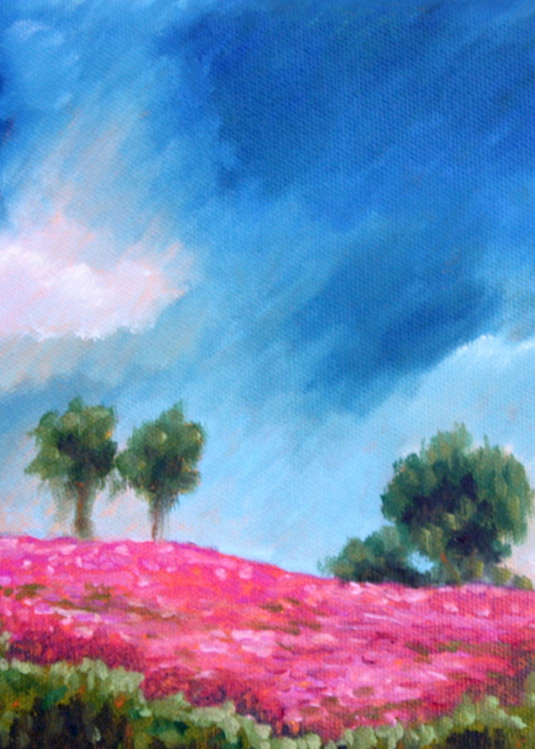 Blue Sky Pink Flowers Fine Art Print by Hilary J. England