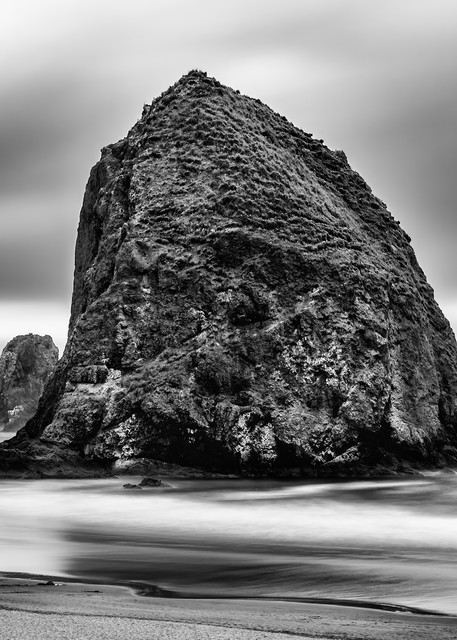 Long exposure B&W Haystack Rock Cannon Beach Oregon