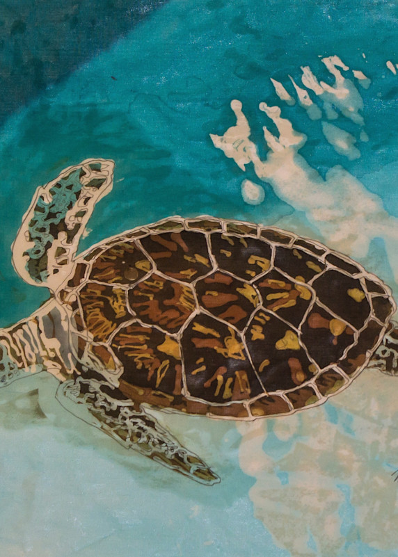Tortuga VII is a batik painting of a Hawksbill turtle by Muffy Clark Gill